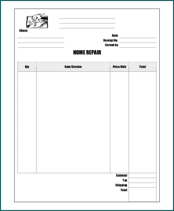 Home Repair Receipt Template Sample