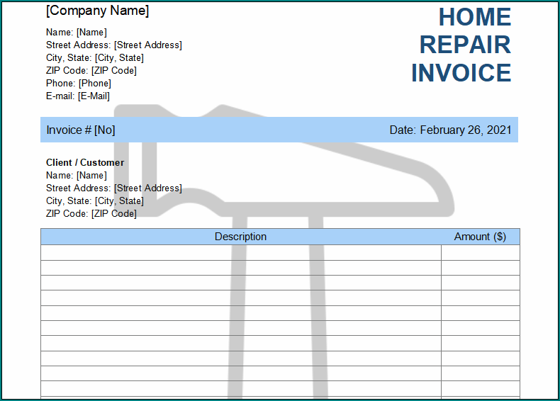 Home Repair Receipt Template
