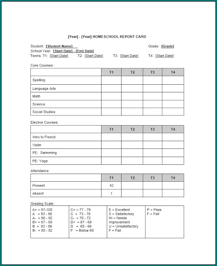Homeschool Report Card Template Example