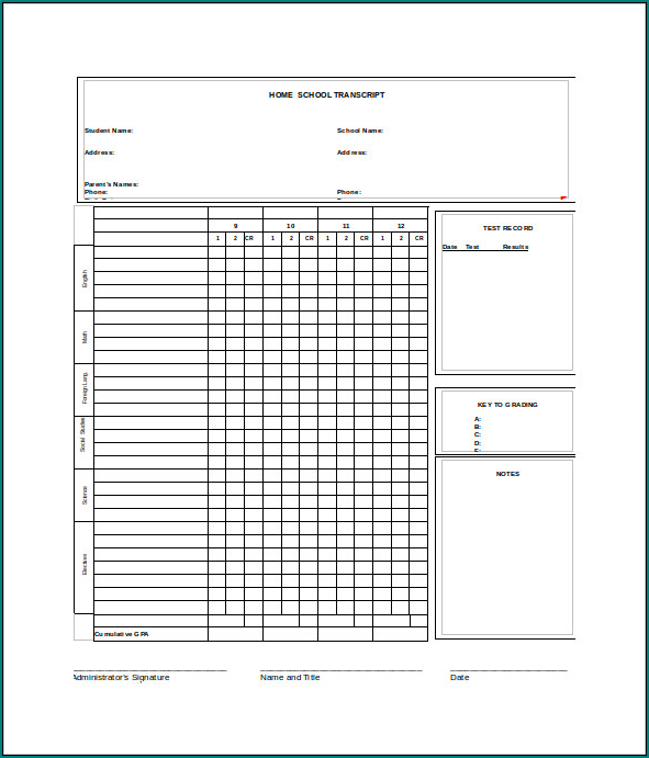 Homeschool Report Card Template Sample