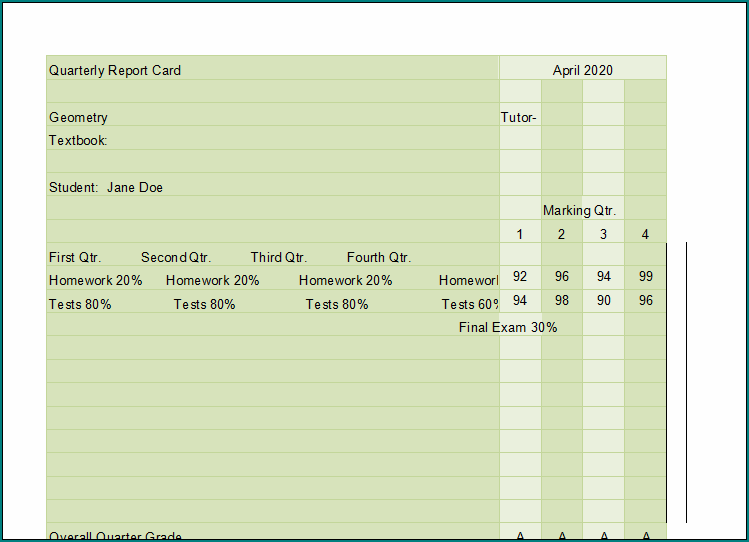 Homeschool Report Card Template
