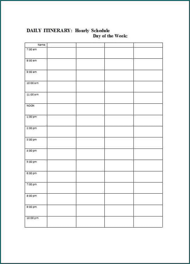 Hourly Schedule Template Example
