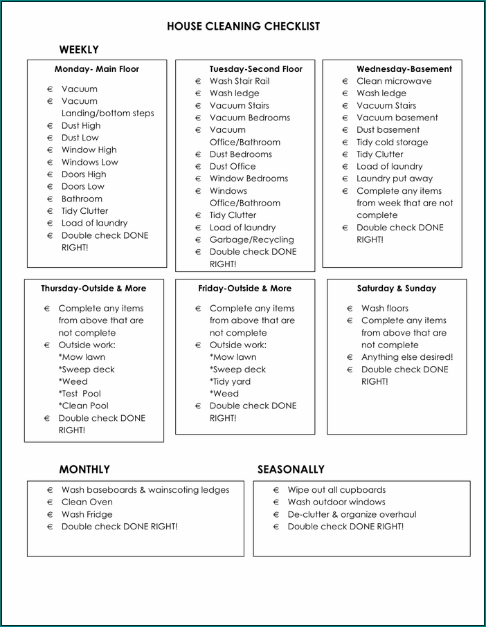 House Cleaning Schedule Template Example