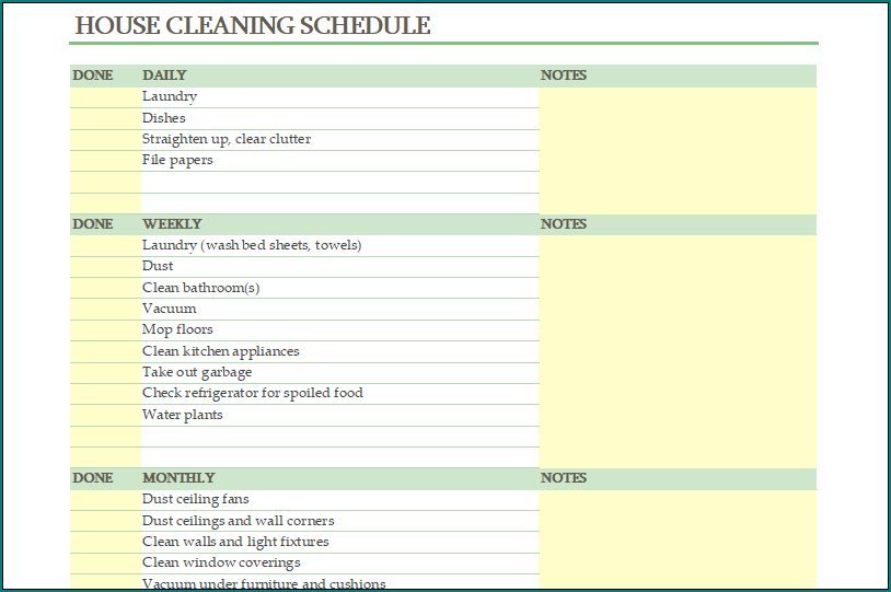 House Cleaning Schedule Template