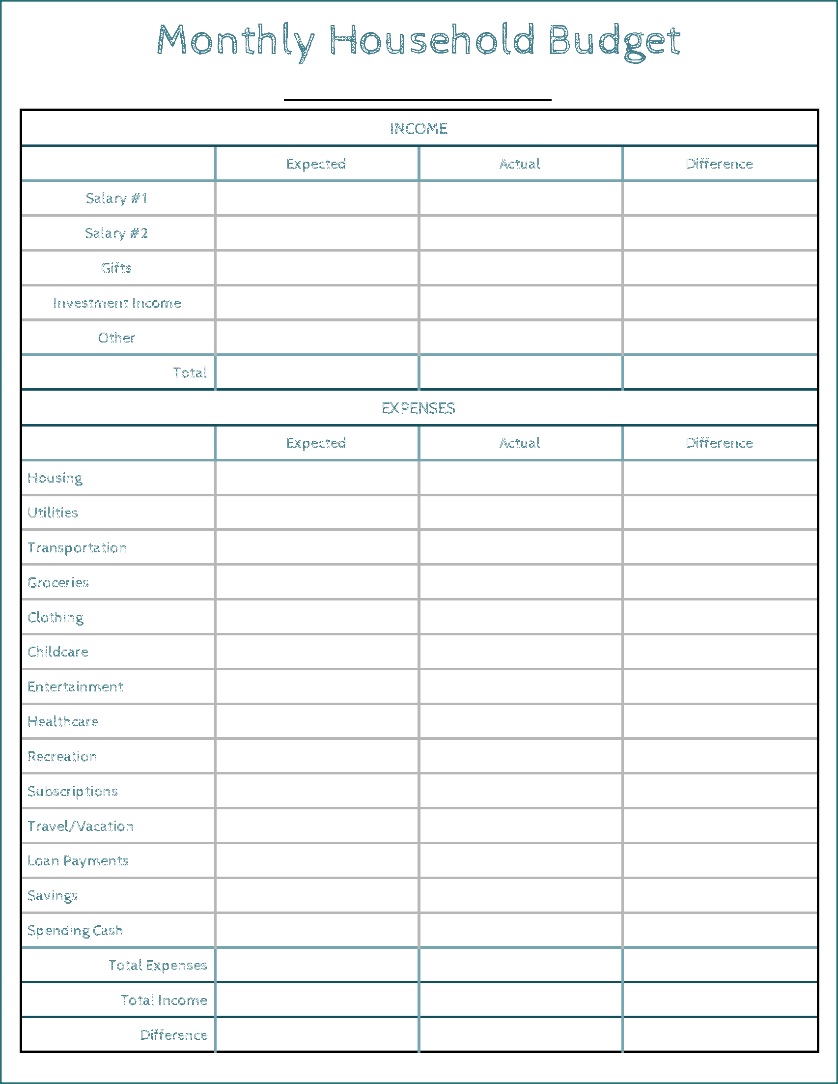 Household Budget Worksheet Sample