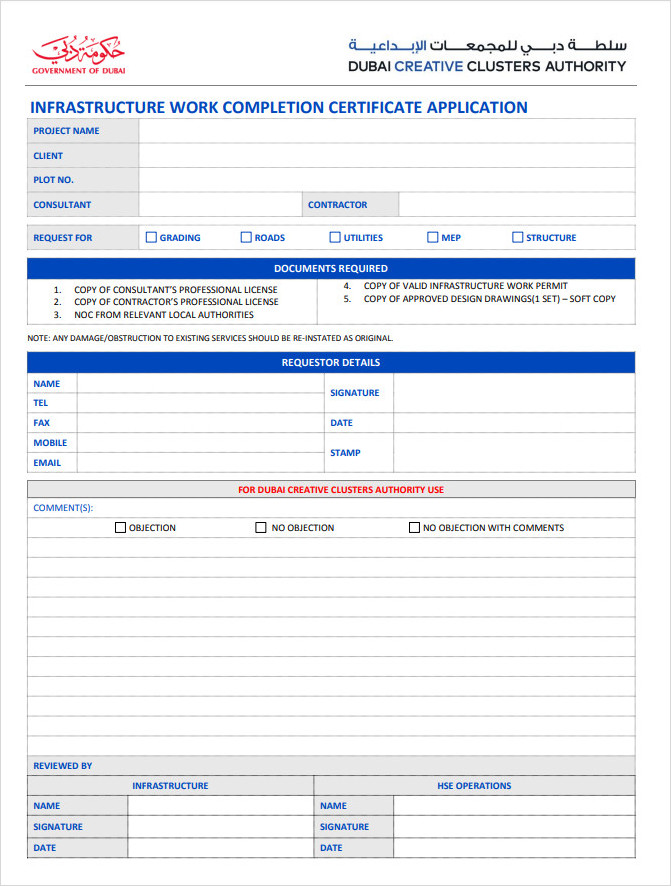 Infrastructure Works Completion Certificate Template Infrastructure Works Completion Certificate Template