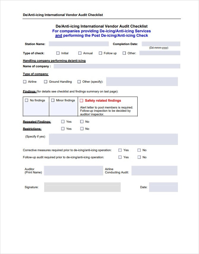 International Vendor Audit Checklist Template International Vendor Audit Checklist Template