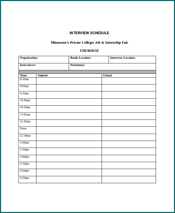 Interview Schedule Template Sample