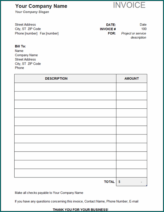 Invoice Template Excel Example