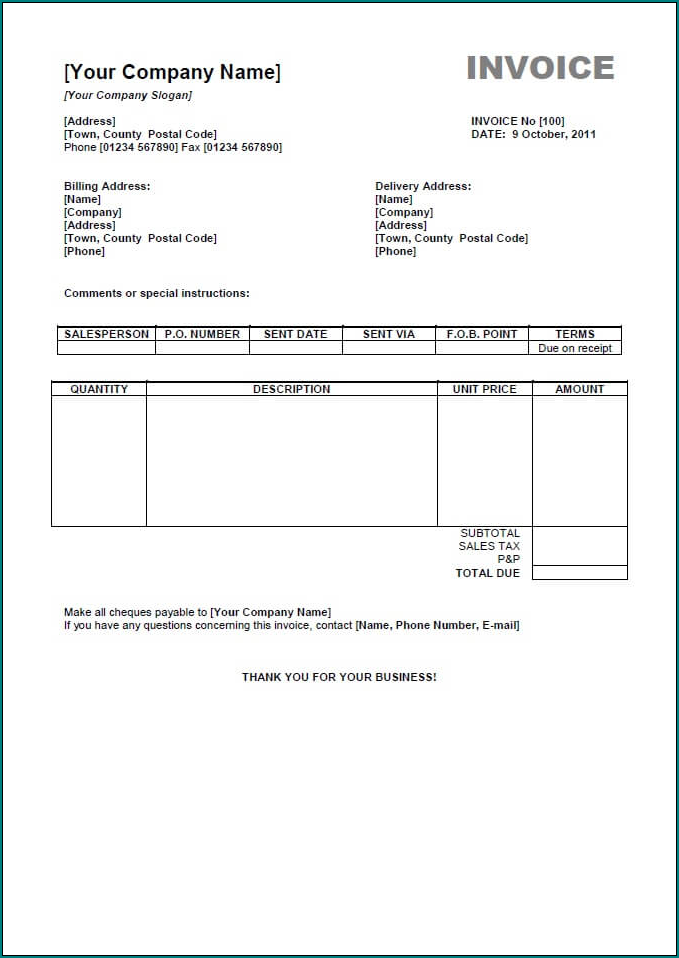 Invoice Template Word Example