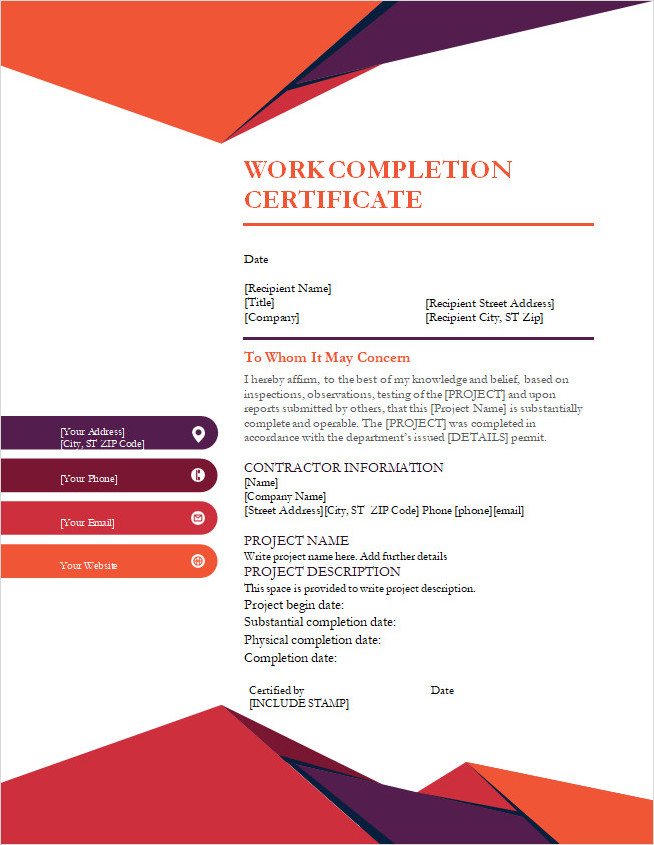 Job Completion Form Template Word Job Completion Form Template Word