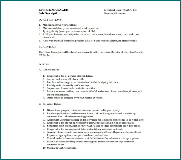 Job Description Template Word Example