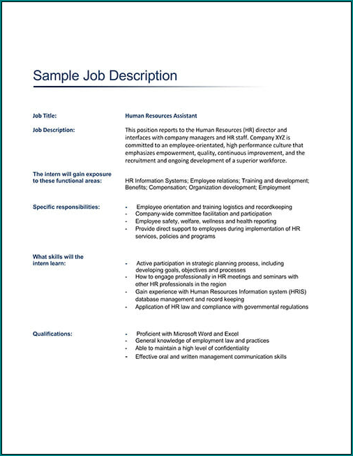 Job Description Template Word Sample