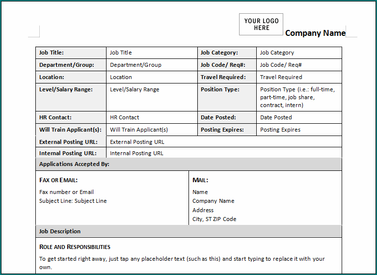 Job Description Template Word