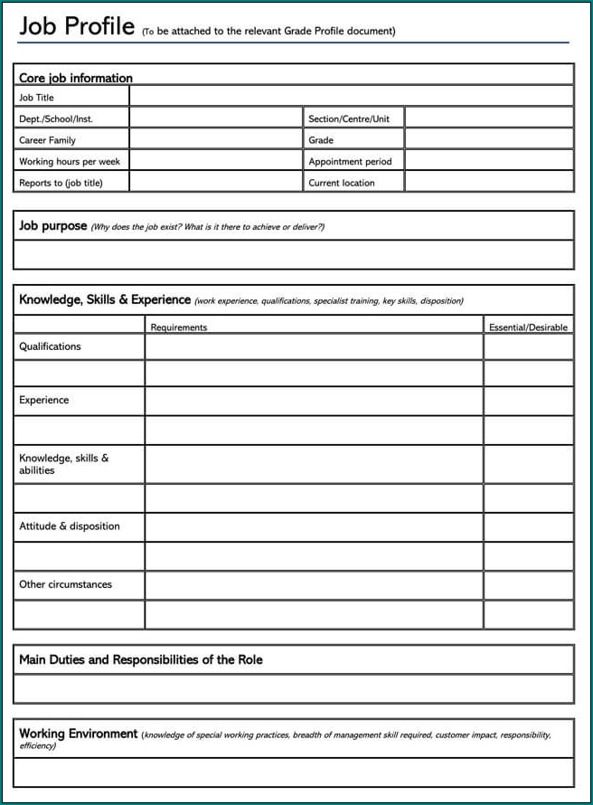 Job Profile Template Sample