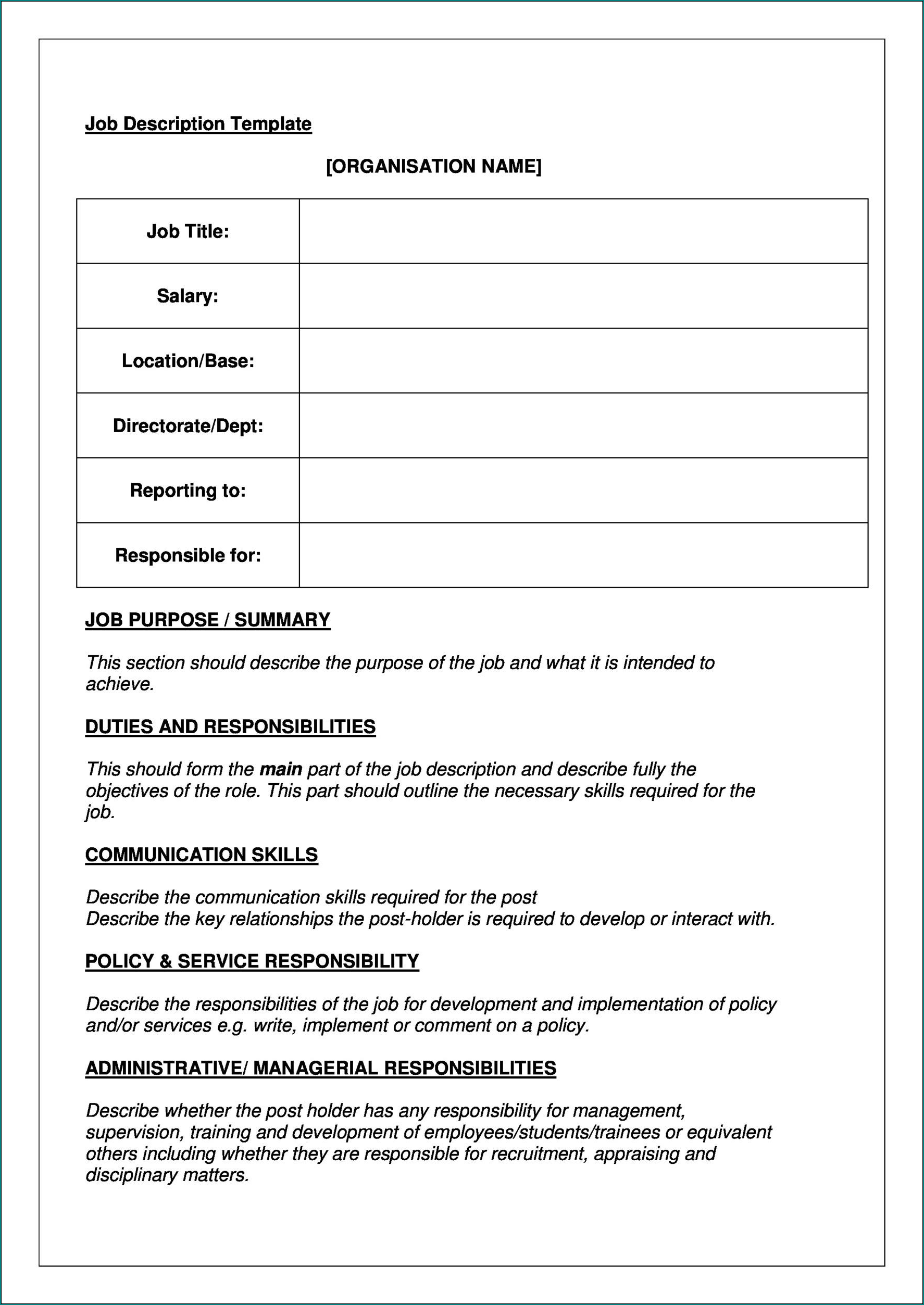 Job Responsibility Example