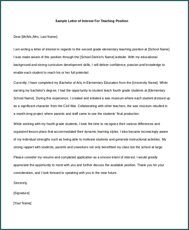Letter Of Interest Template Sample