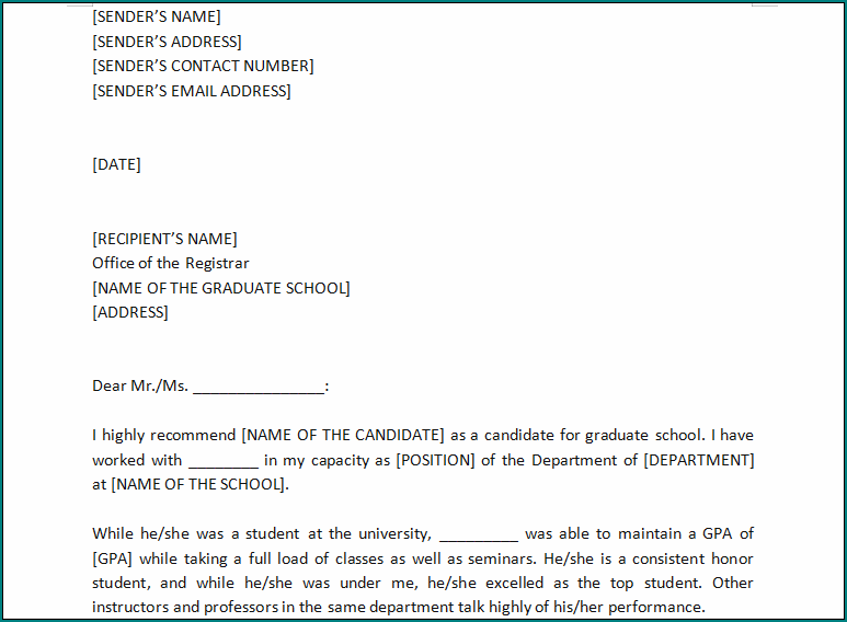 Letter Of Recommendation For College