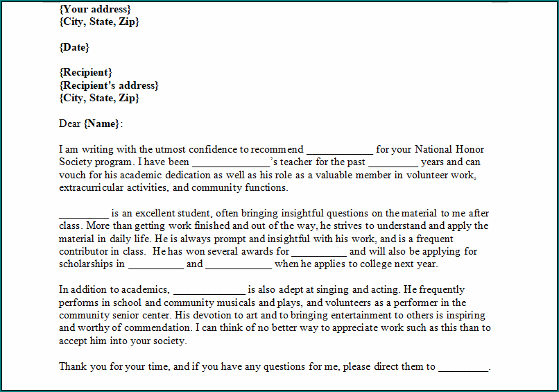 Letter Of Recommendation Template