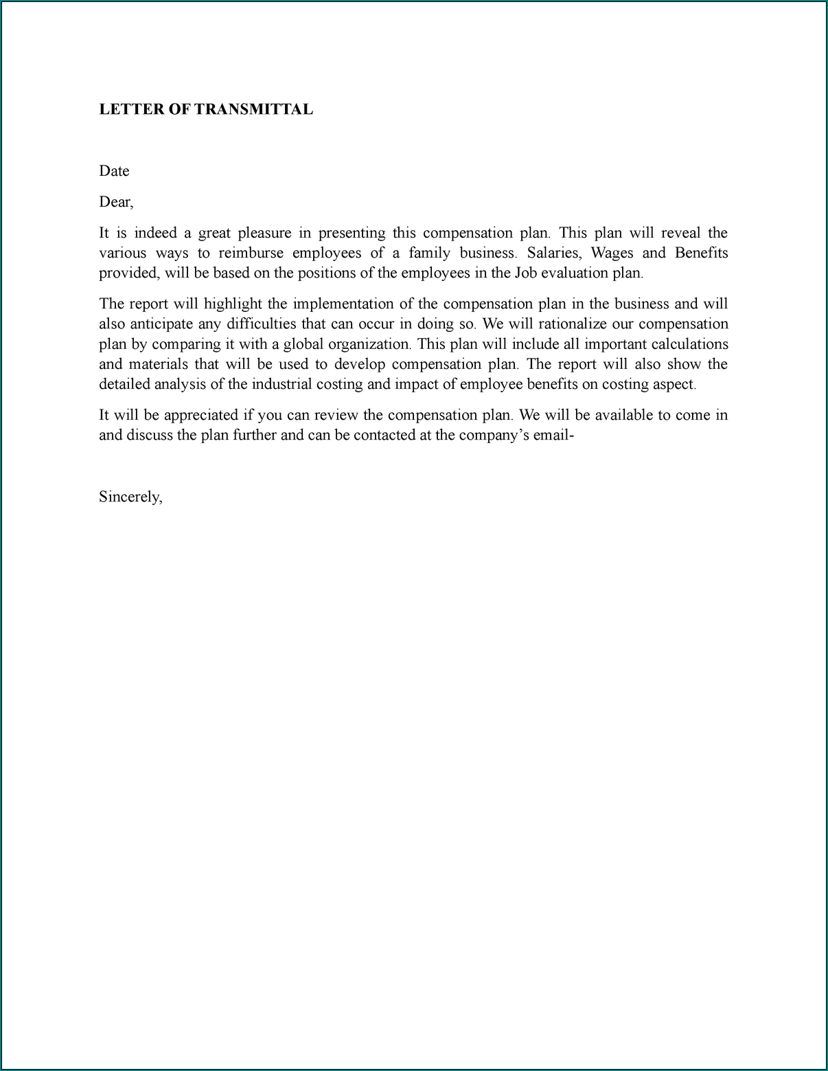 Letter Of Transmittal Sample