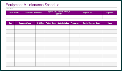 Maintenance Schedule Template Example