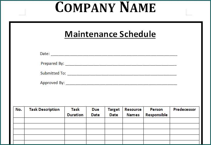 Maintenance Schedule Template