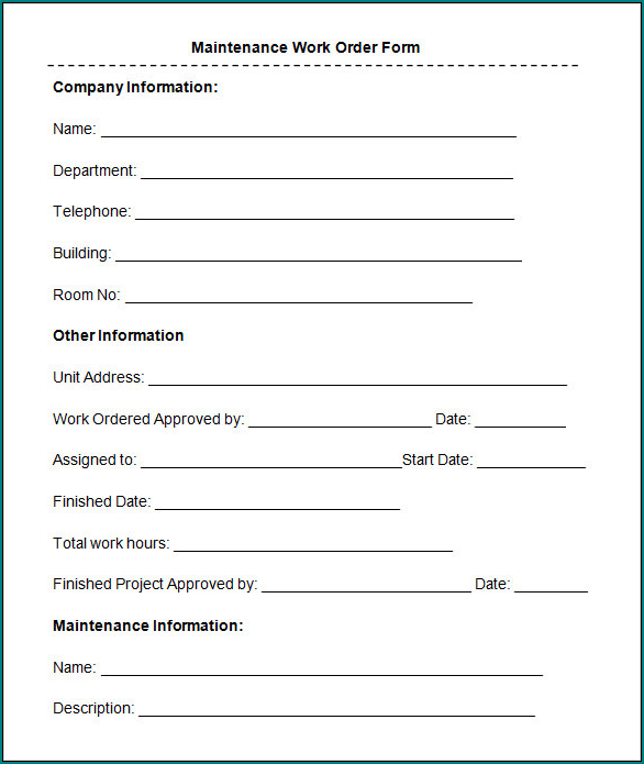 Maintenance Work Order Template Example