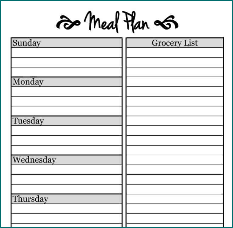Meal Plan Template Example
