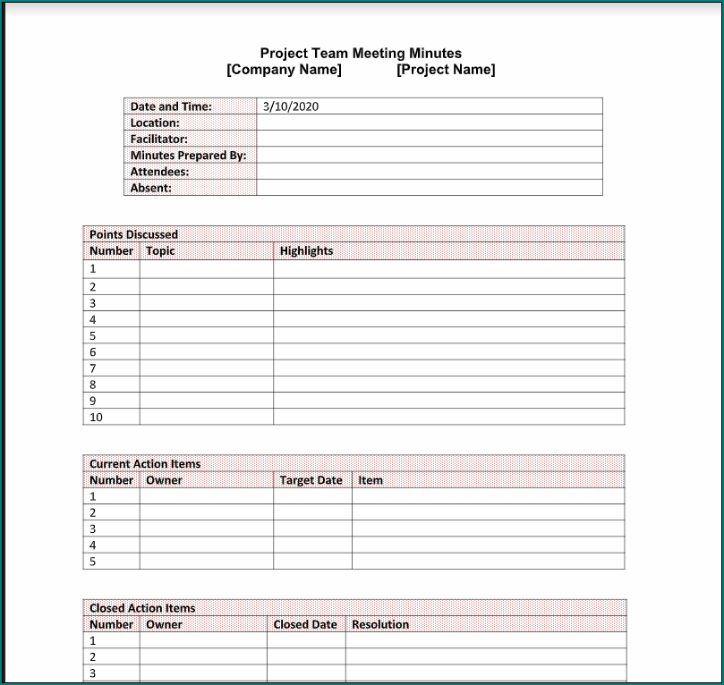Meeting Minutes Template Example