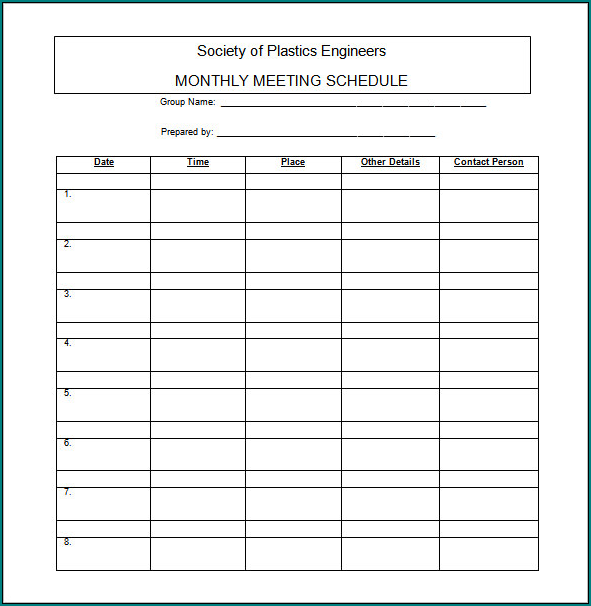Meeting Schedule Template Example