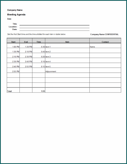 Meeting Schedule Template Sample
