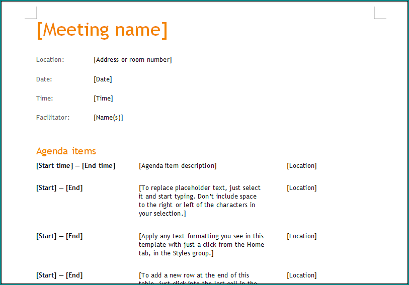 Meeting Schedule Template