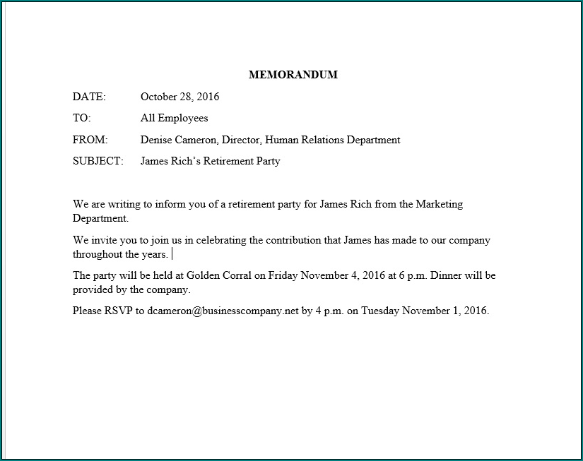 Memorandum Writing Sample