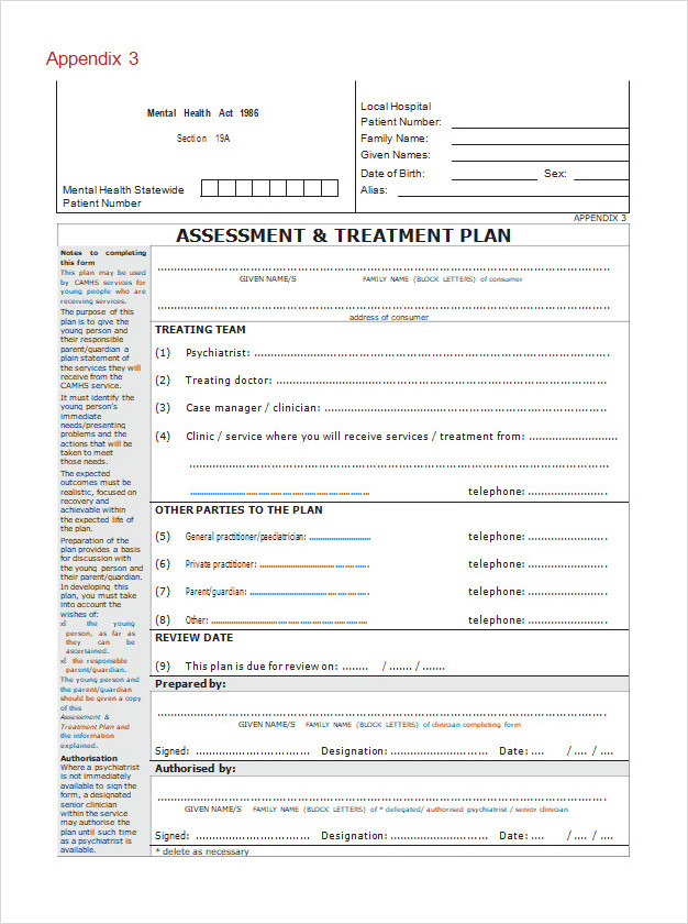 Mental Health Treatment Plan Template Mental Health Treatment Plan Template