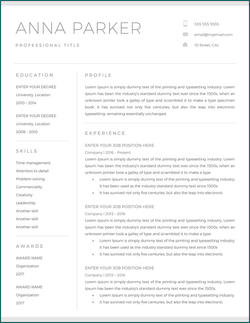 Microsoft Word Resume Template Sample