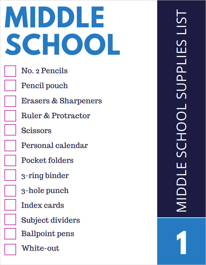 Middle School Supplies List Template Middle School Supplies List Template