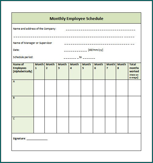 Monthly Employee Schedule Template Excel Example