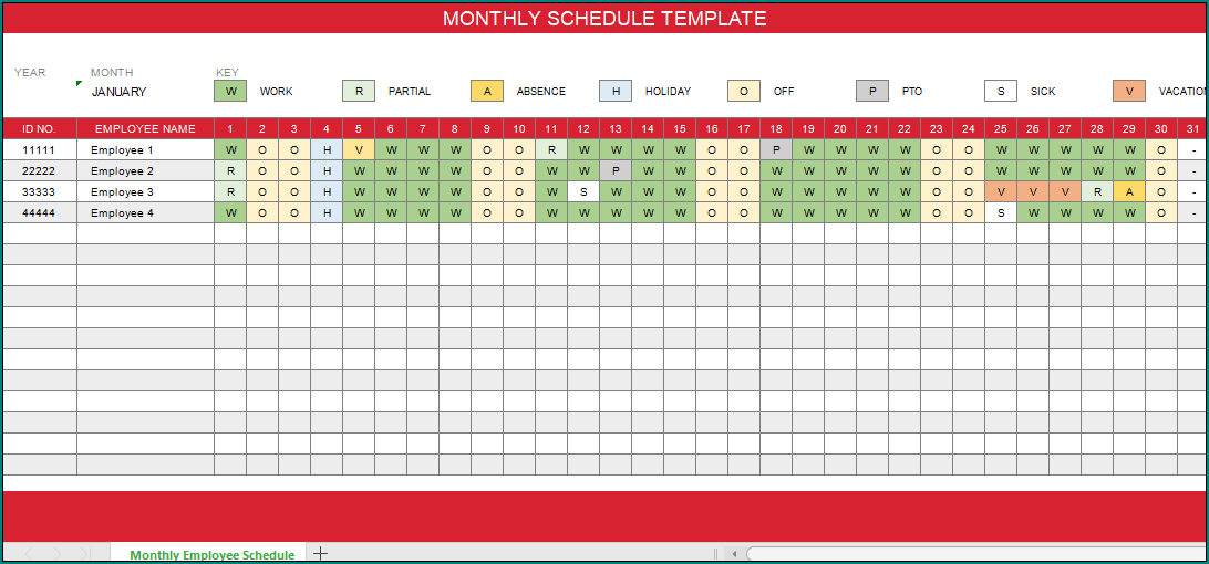 Monthly Employee Schedule Template Excel