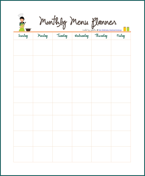 Monthly Meal Planner Template Sample
