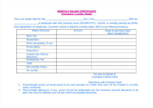 Monthly Salary Certificate Template
