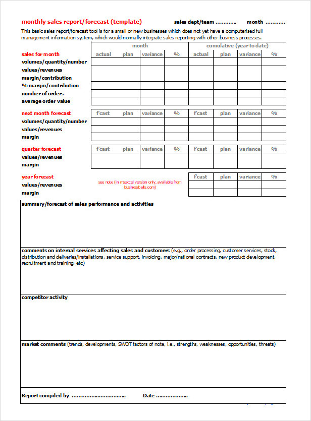 Monthly Sales Call Report Template Monthly Sales Call Report Template