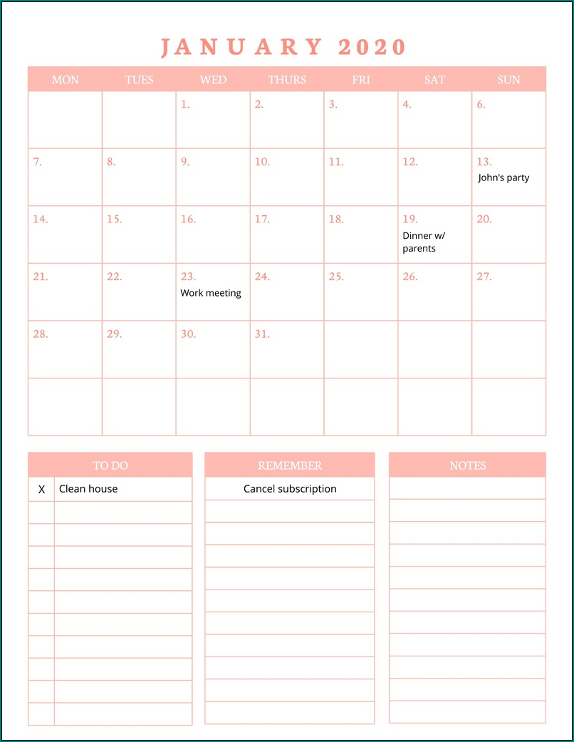 Monthly Schedule Template Excel Sample