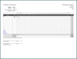 Monthly Timesheet Template Example