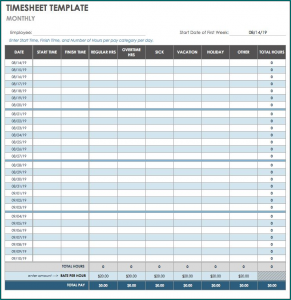 Monthly Timesheet Template Sample