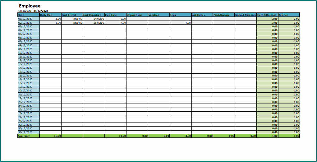 Monthly Timesheet Template