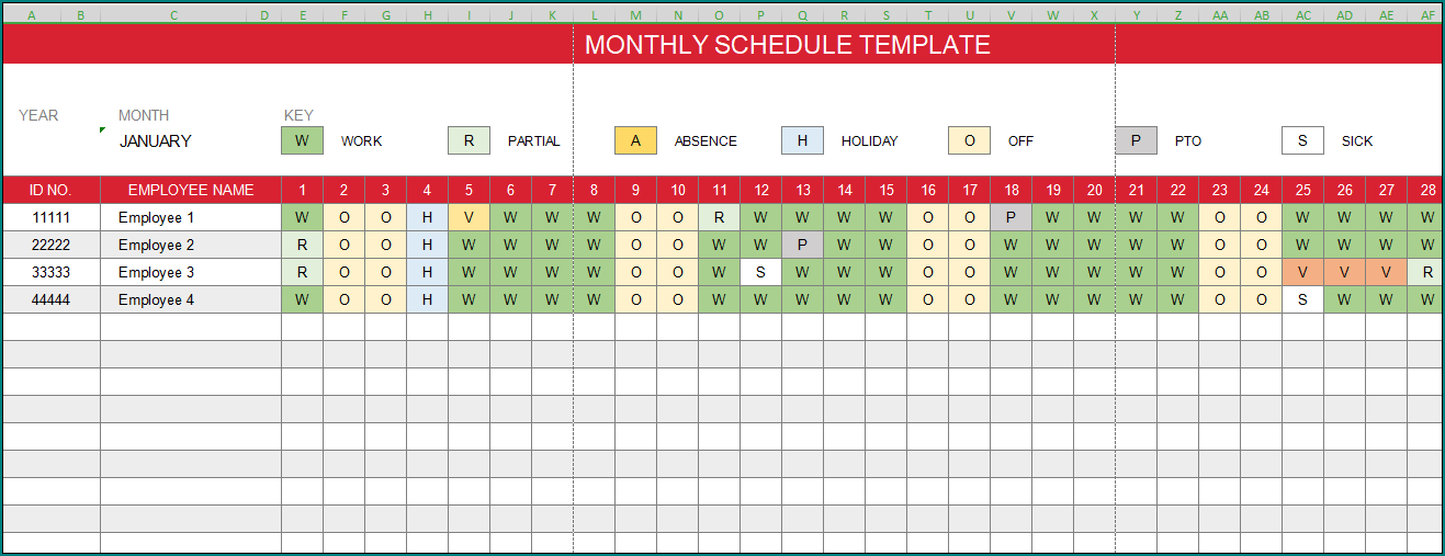 Monthly Work Schedule Template Excel