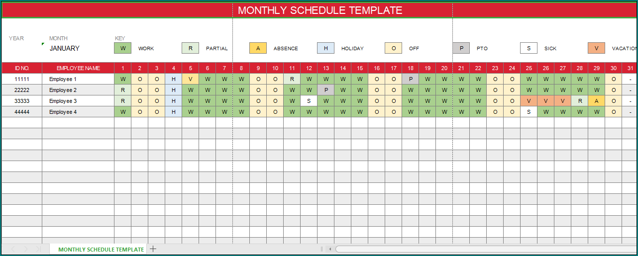 Monthly Work Schedule Template