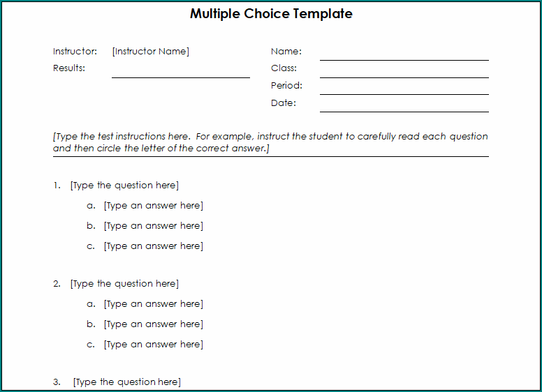 Multiple Choice Template Word