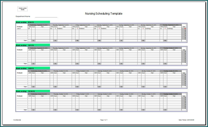 Nursing Schedule Template