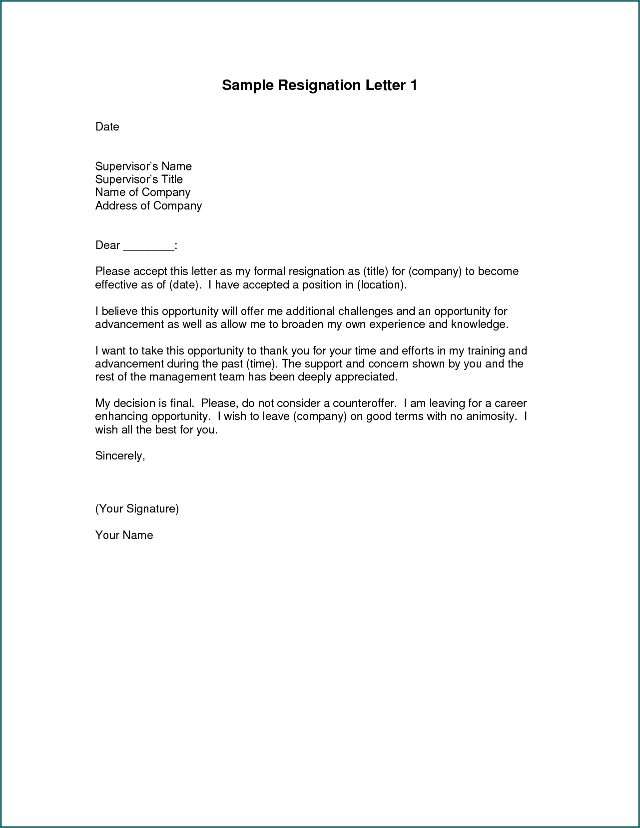 Official Letter Template Example